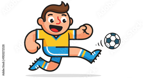 Cartoon Boy Kicking Soccer Ball.