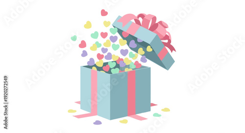 Gift Box with Confetti and Ribbon.