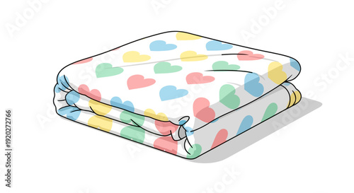 Colorful Heart Pattern Blanket Folded Neatly.