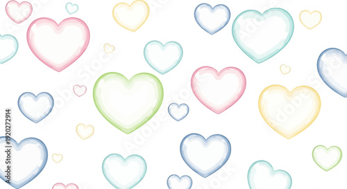 Colorful Heart Shapes on White Background.