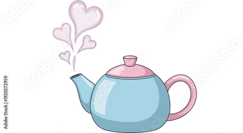 Teapot with hearts coming out of spout.