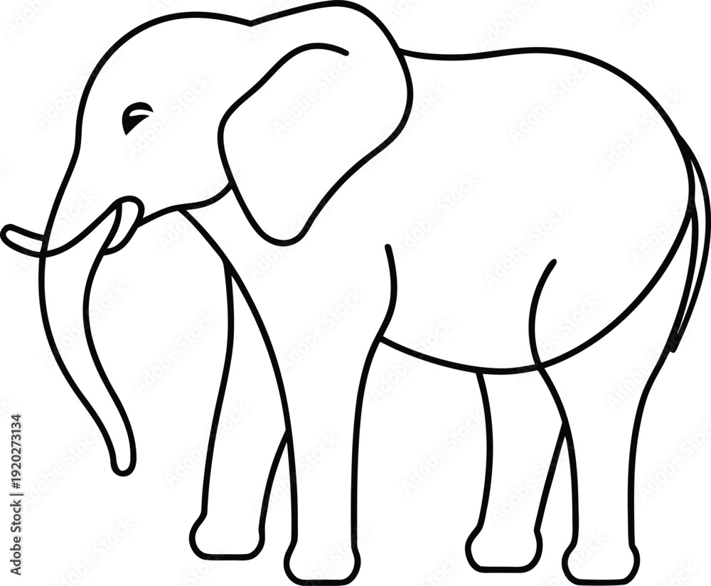 Fototapeta premium Elephant Outline Drawing Standing Side ViewStock Illustration