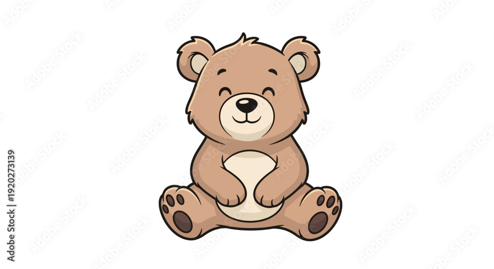 Obraz premium Cute Cartoon Teddy Bear Sitting Illustration.