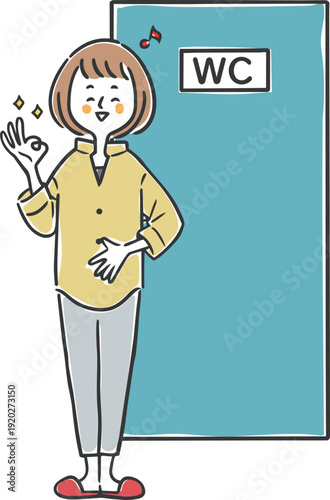 トイレですっきりした女性　全身　ベクター