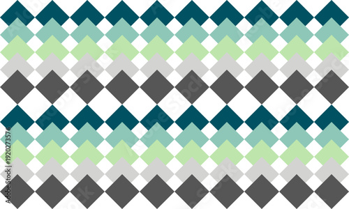 Gradient green and gray tone diamond overlap repeat vertical strip pattern, checkerboard, replete image design for fabric printing