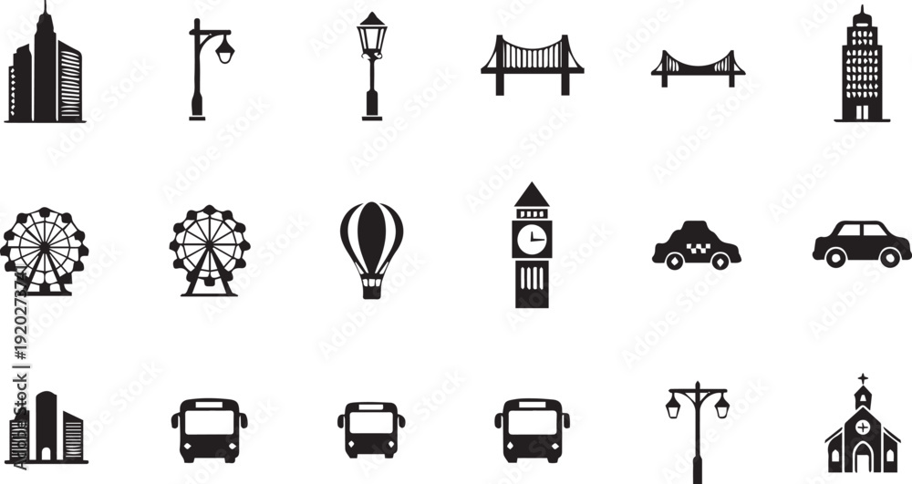 Fototapeta premium House and Home Icons Set – Residential Buildings Solid Glyph Vector Pack