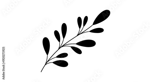 Black leaf branch silhouette icon.