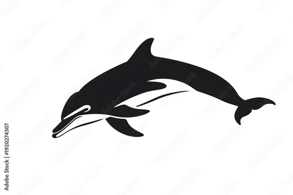 Obraz premium Dolphin Striking Black Silhouette Isolated on White Background High Resolution Clean Lines Printable Design for Logo Branding T Shirt Tattoo Stencil Clipart Icon and Wall Art
