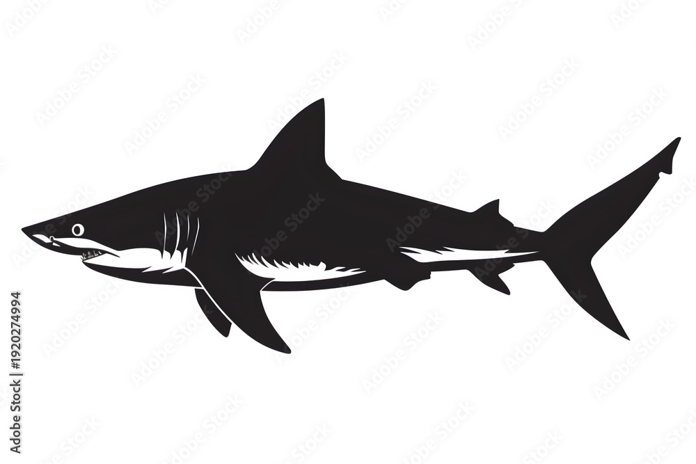 Fototapeta premium Shark Striking Bold Highly Detailed Black Silhouette Isolated on White Background High Resolution Clean Lines Printable Design for Logo Branding T Shirt Tattoo Stencil Clipart Icon and Wall Art