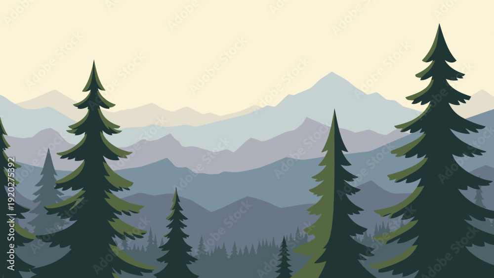 Fototapeta premium Illustration of pine tree forest landscape.