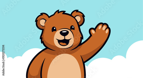 Cartoon Bear Waving Happy Face.