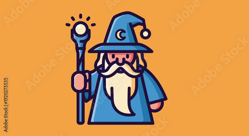 Cartoon Wizard Holding Staff.