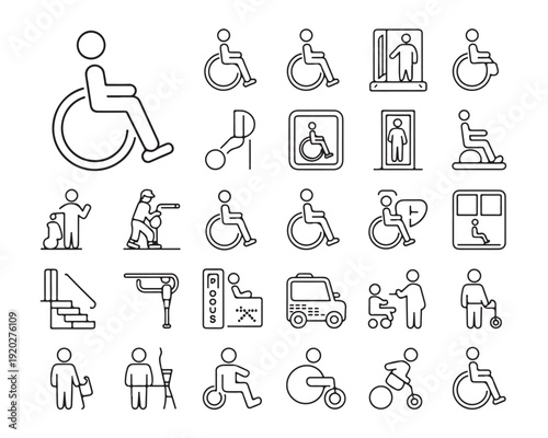 disability accessibility icons set vector wheelchair user transport medical assistance