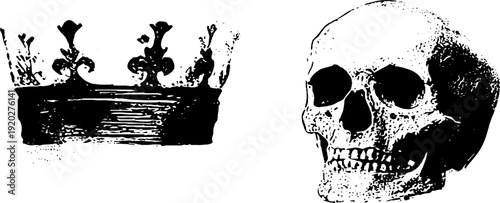 Gothic contrast: crown and skull ink design for posters and decor