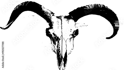 Gothic goat skull ink art in high contrast black and white for design projects