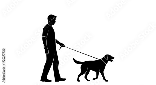 Man Walking Dog Leash Silhouette.