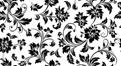 Black floral damask pattern design.