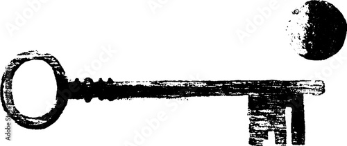 Vintage key and moon silhouette - high contrast black and white ink design for posters and prints