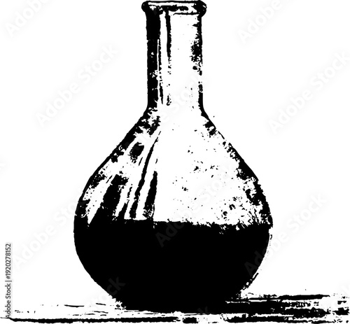 Vintage laboratory flask in high contrast black and white ink illustration