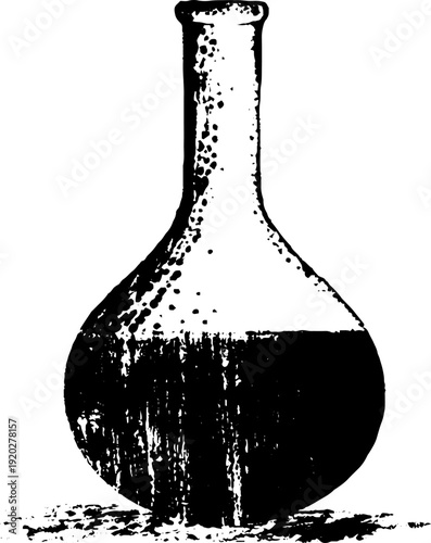 High contrast laboratory flask ink drawing for retro design