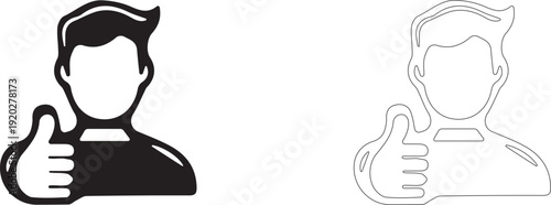 Portrait of a man with a thumbs up. Editable vector template.