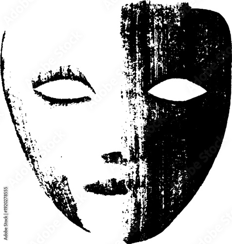 Minimalist high contrast ink mask illustration for artistic design and decoration