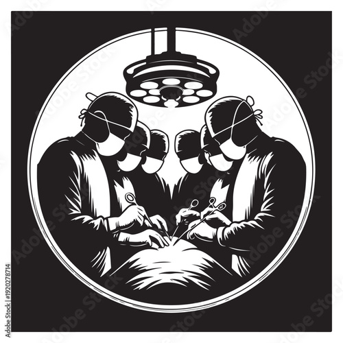 Surgeons performing surgery in operating room with surgical lights