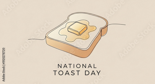 National toast day illustration with buttered toast on toaster tray beige background