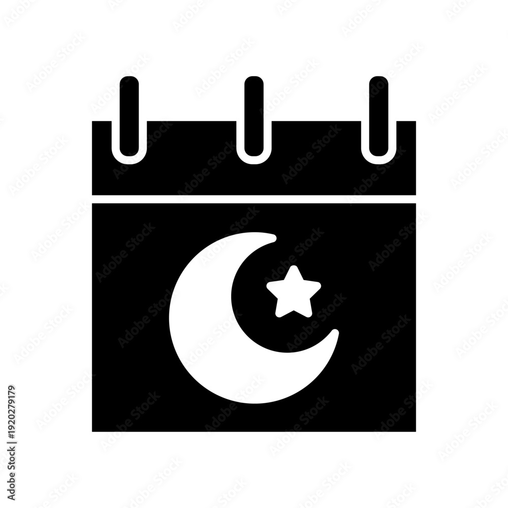 Fototapeta premium Minimalist Calendar Icon Showing a Crescent Moon and Star representing the month of Ramadan