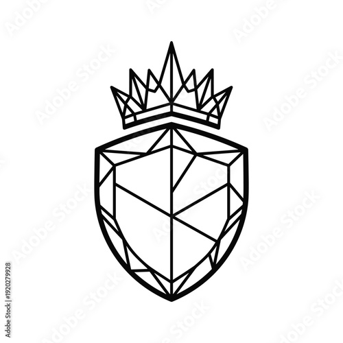 Diamond shield with crown icon black line art