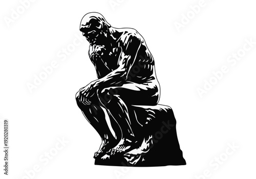 The Thinker Statue Silhouette Vector for Philosophy Logic and Mental Reflection Concepts