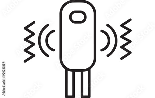 Car key icon with wireless signal waves, outline remote key fob pictogram for smart access, security alarm, keyless entry technology, isolated vector featuring anti theft, immobilizer, RFID with NFC