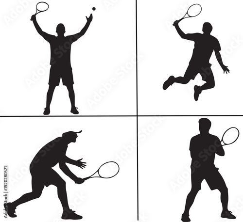 Tennis Player Silhouette Vector Set of Professional Athletes in Action Poses