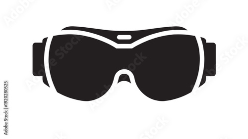 Goggles VR headset icon in black silhouette style with isolated minimalist flat design, virtual reality gaming eyewear symbol for apps, UI, web and print