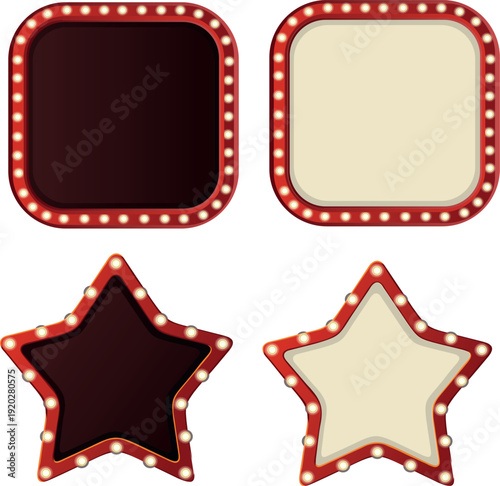Retro star and square marquee light frames collection.