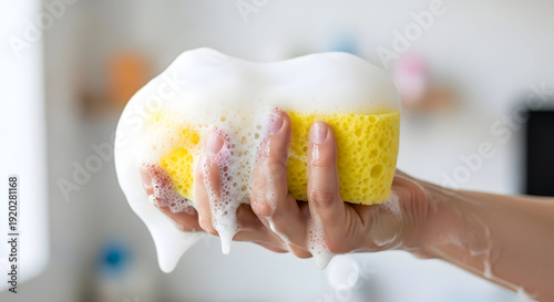 Yellow Cleaning Sponge With Rich White Foam