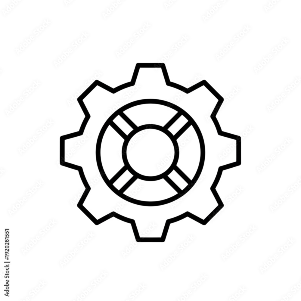 Obraz premium Industrial gear and lifebuoy ring safety symbol vector image representing mechanical reliability secure engineering processes and protected industrial maintenance operations for workforce safety.