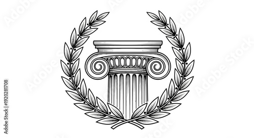 Ancient Greek Column Surrounded by Laurel Wreath Illustration