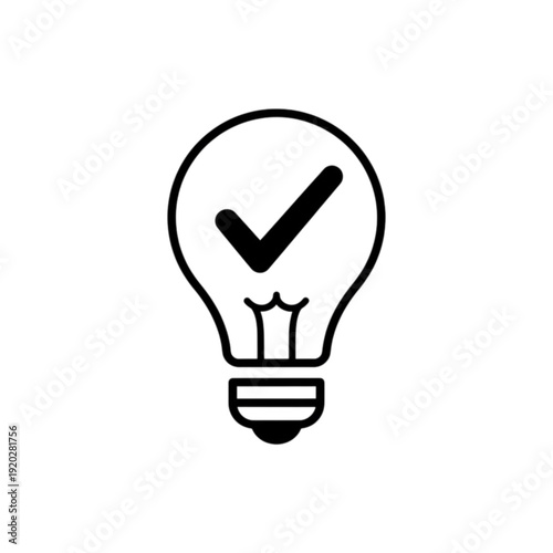 Innovation and approved idea light bulb with a check mark vector image indicating successful solutions, verified concepts, creative thinking, and brilliant problem solving.