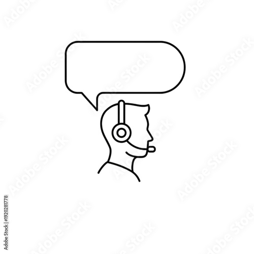 Customer support agent with headset and blank speech bubble vector image symbolizing communication, assistance, help desk, telemarketing, and real time service dialogue.