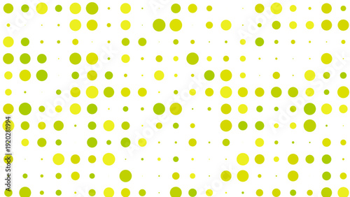 Abstract Pattern of Varying Green and Yellow Orbs on White Background