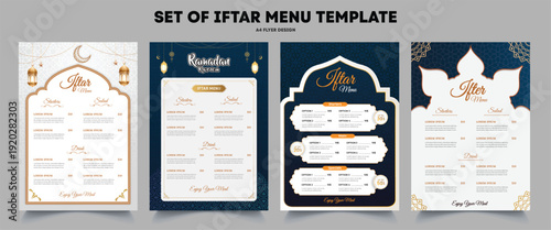Set of ramadan iftar menu design. Restaurant cafe menu, template design, Set A4 menu editable vector format