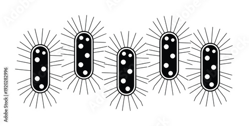Vector image of five oval-shaped bacterial cells aligned in a row