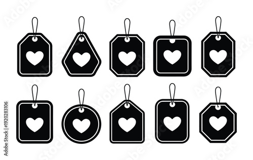 Collection of vector heart-shaped hanging tags in various designs
