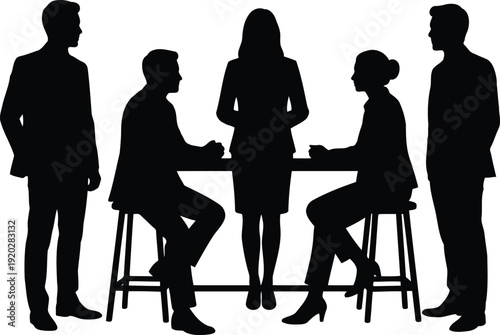 Executive Roundtable Discussion Scene, Business Professionals Networking at High Table Vector Illustration.