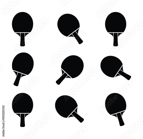 Vector shows a series of black ping pong paddles arranged in a neat grid