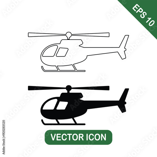 Helicopter Outline and Silhouette Icons Set