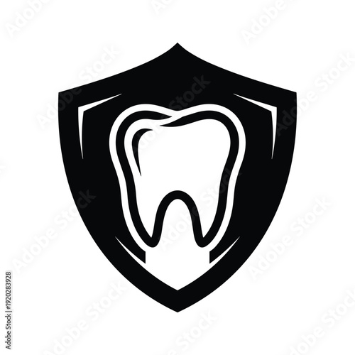Black Shield Protecting White Tooth Icon