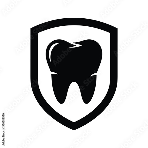 Black shield with tooth icon dental protection