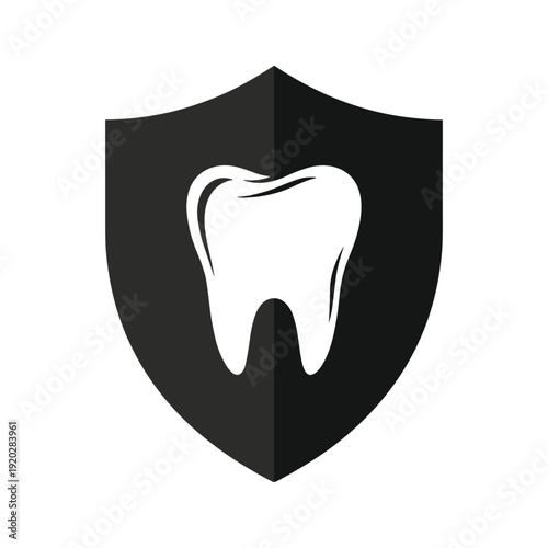 Black shield with white tooth icon protection